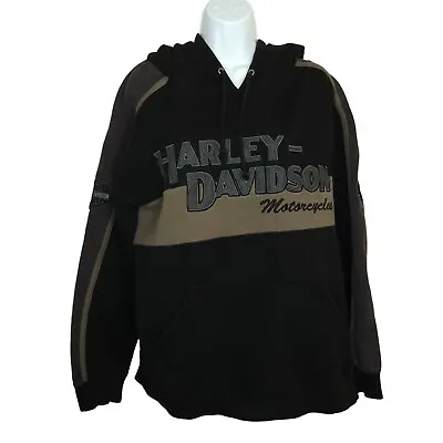 Vintage 90s Harley Davidson L Hoodie Sweatshirt Spell Out Design Front Pocket • $60