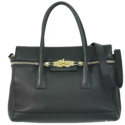 Max Mara Leather 2way Shoulder Handbag Black Gold • $238