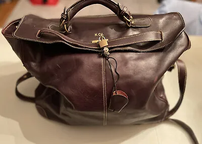 Mulholland Brothers Leather Chocolate Brown Overnight  Crossbody Bag Key Lock • $499.99