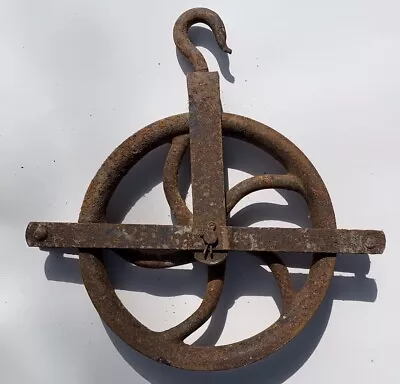 Vintage Steampunk Cast Iron Well Farm Industrial Pulley 12  Wheel • $74.97
