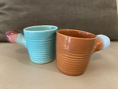 Vintage Fatima Pottery Stick Handle Demitasse Cups X 2- In Style Of Fiesta Ware! • $5.22
