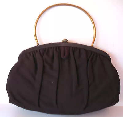 LA FRANCE VINTAGE Brown Satin Art Nouveau Era Handbag Purse Metal Handle • $19.95