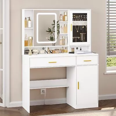 Makeup Vanity Desk With Sliding Mirror Lights Vanity Table With Jewelry Cabinet • $189.89