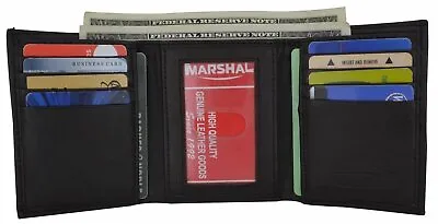 Men's Genuine Leather Trifold Wallet Brown 8 Credit Card Slots ID Window • $10.99