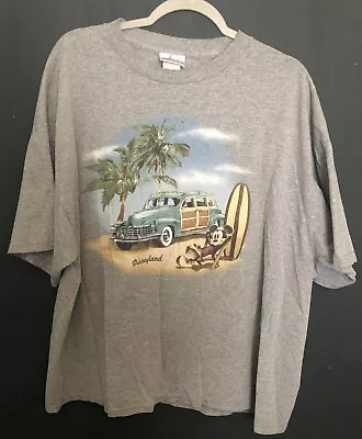 Vtg Walt Disney World Shirt 2XL Mickey Mouse Surfboard Lounging Graphic Y2k Gray • $22.87