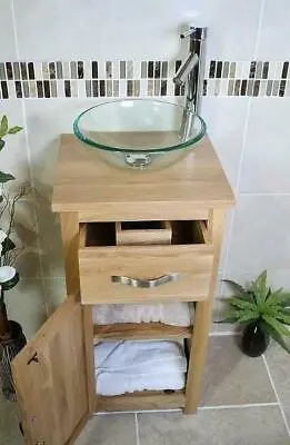 £285 • Buy Solid Oak Bathroom Cabinet | Compact Vanity Sink | Small Bathroom Vanity Units