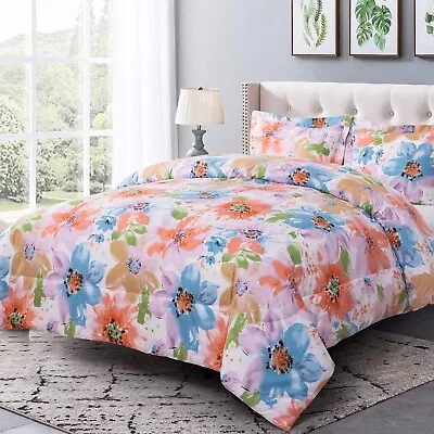 Shatex King Floral Comforter Set-Lightweight Soft Microfiber Polyester Comfor... • $59.12