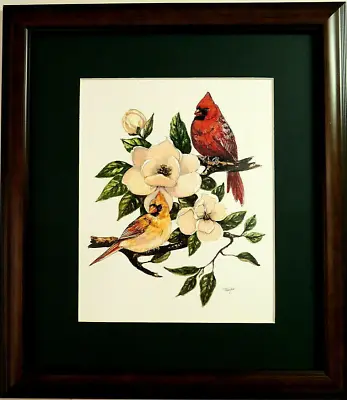 Red Bird Picture Cardinal Birds Magnolia Flower Thayer  Matted Framed 12x14 • $52.95