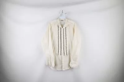 Vintage 60s Streetwear Mens Small Disco Tuxedo Ruffled Button Shirt White USA • $69.95