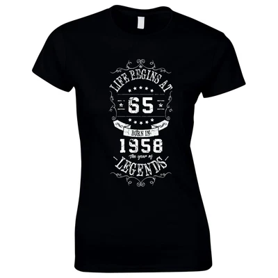 £9.97 • Buy 65th Birthday Gifts For Women Her Life Begins 1958 T-Shirt