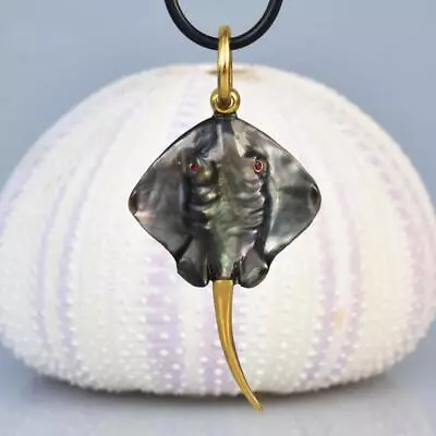 Stingray Pendant Mother-of-Pearl Abalone Ruby Gold Vermeil Sterling Silver 5.96g • $86