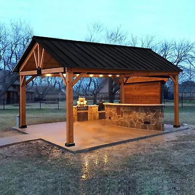 11 X 13 Wood Framed Hardtop Gazebo With Metal Roof And Ceiling Hook • $1762.99