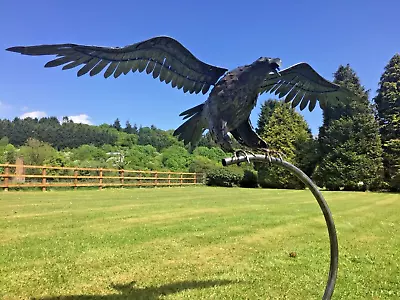 Silver Eagle In Flight On Stand Garden Ornament Flying Lawn Metal Gift Present   • £105