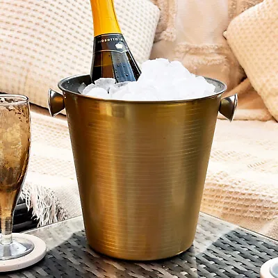 Gold Striped Champagne Bucket Stainless Steel Handles Ice Wine Bottle Chiller • £11.50
