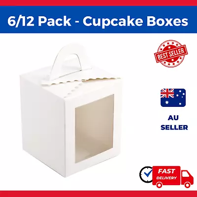 Cupcake Box Cases Single Hole Clear Window Cupcake Display Boxes Muffin Cup • $6.99