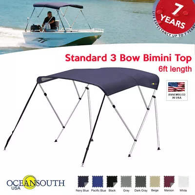 Oceansouth Standard BIMINI TOP 3 Bow Boat Cover 6ft Long With Rear Poles • $122.85