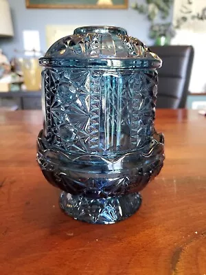 Vintage MCM Indiana Glass Stars & Bars Colonial Blue Fairy Lamp Light 6 1/2  • $85
