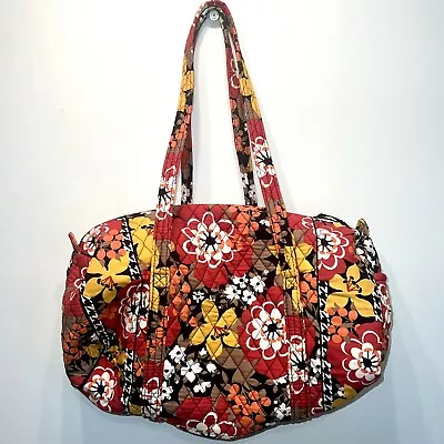 Vera Bradley Medium Duffel Bag BITTERSWEET Fall Colors/Houndstooth Long Handles • $36.01