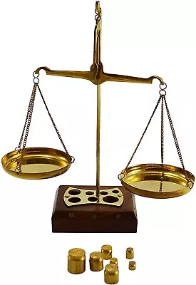 Vintage Brass Polished Balance Scale With Wooden Base Apothecary Jewelry NEW • $22.99