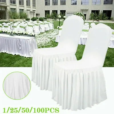 £5.43 • Buy 1-100pcs Dining Chair Covers Stretch Spandex Seat Wedding Slipcovers With Skirt