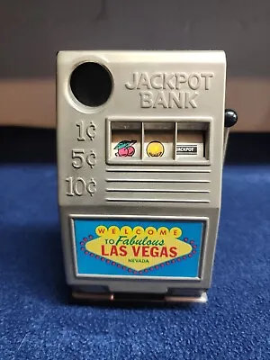 Vintage Mid 70's Metal Las Vegas Nevada Mini Slot Machine Toy Bank 11  Working • $49.95