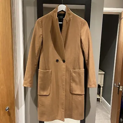 Ladies ZARA Camel Beige Tan WOOL Mix Long Jacket Size S Long Coat Overcoat VGC • $33.56