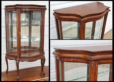 Antique Quartersawn Oak 3 S Curve Glass Mirrored Dainty Curio China Cabinet • $995
