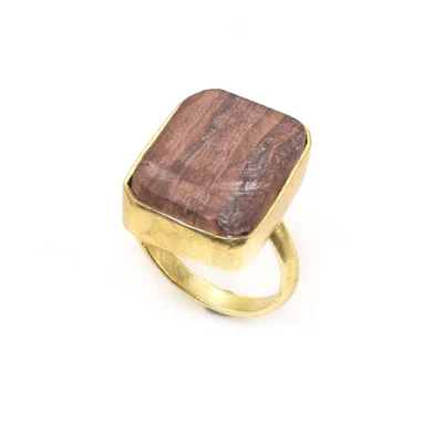 $8.99 • Buy Iron Tiger Eye Rough Gemstone Gold Plated Jewelry Designer Fashion Ring V955
