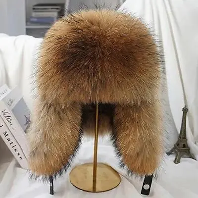 Genuine Silver Fox Fur Men's Bomber Hat Ushanka Cap Trapper Russian Leather Hats • $69.99