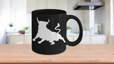 Wall Street Bull Coffee Mug Black Cup Gift Wall St Rancher Cowboy Chicago NYCSE • $23.97