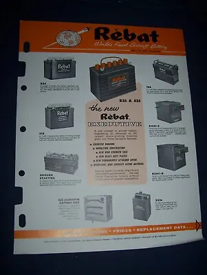 Vintage Rebat Aircraft Battery Spec And Price Sheet R-116-E • $19.99