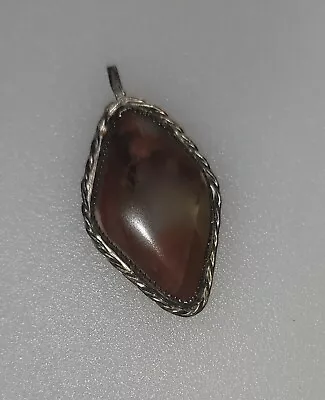 Antique Hand Made Agate Sterling Silver Pendant Stamped OD Sterling  MW • $95