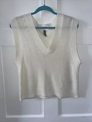 H&M Cream Sleeveless Knit Waistcoat/Jumper V Neck Excellent Con Size S-M • £4