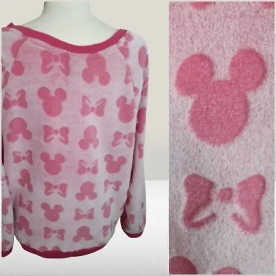 Disney Mickey Mouse Fuzzy Plush Sweatshirt  Costco Soft All Over Print Pink XL • $27