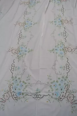 $75 • Buy Vintage Hand Embroidered Applique 138” Banquet Tablecloth + 12 Napkins  China