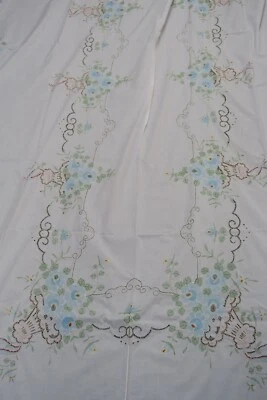 $75 • Buy Vintage Hand Embroidered Applique 138” Banquet Tablecloth + 12 Napkins  China