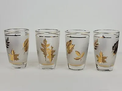 VTG 1960's-70's Libbey Glassware 8oz Frosted Gold Leaf 4.75  Glasses - Set Of 4 • $18