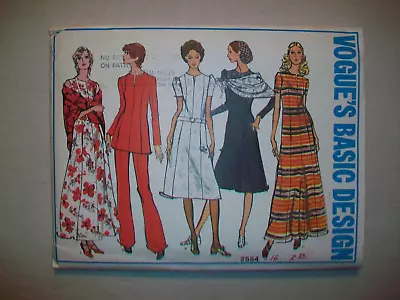 Vogue Basic Design Dress Tunic Pants Pattern 70s #2554 Size 16 Vintage Bust 38  • $14.99