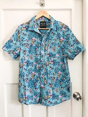 Mambo Mens Blue Hawaiian Shirt Hula Girl With Skull Size Small Surf Summer • $16.28