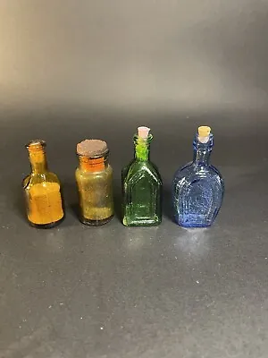 4 Miniature 2” Glass Bottles Blue Amber Green Taiwan • $11.05