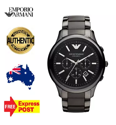 Emporio Armani Ceramica Renato Ar1451 Black/grey/silver Chronograph Mens Watch • $239.99