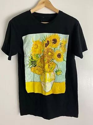 Vincent Van Gogh Sunflowers T Shirt Adult Size Small Black SOFT Large Graphic • $8