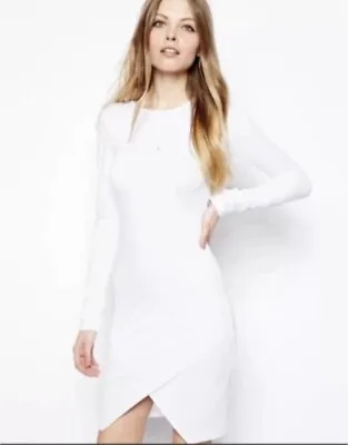 £9.99 • Buy Women’s ASOS Size 8 White Long Sleeve Bodycon Asymmetrical Dress