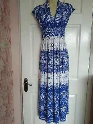 Womens Blue And White Long Dress DASH Size  14 Excellent Condition • £12