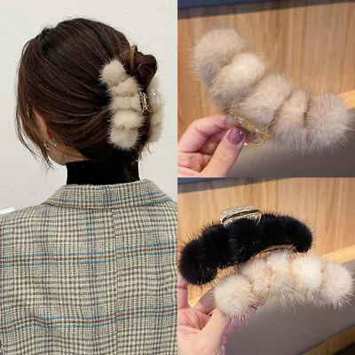 Women's Real Mink Fur Hair Clip Hairpin Bobby Pin Hair Claw Hairball Barrette • $13.99