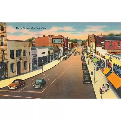Postcard Main Street Meriden Conn Vintage Linen Unposted 1930-1950 • $6.64