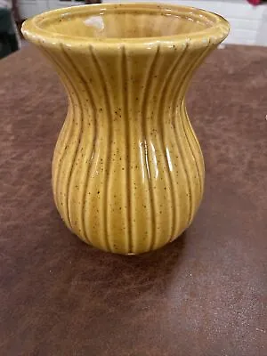 Vtg MCM Haeger Pottery Vase Mustard Yellow 7” Tall Speckled Fluted • $28