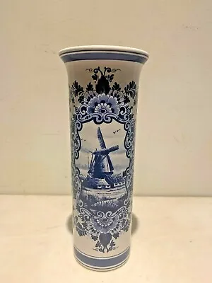 Delft Blue Heinen Porcelain Hand Painted Cylinder Vase • $50.83