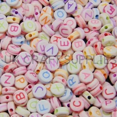 7mm Mixed Pastel Colour Letter Beads Coin Round Jewellery Kids Craft Beading • £4.05