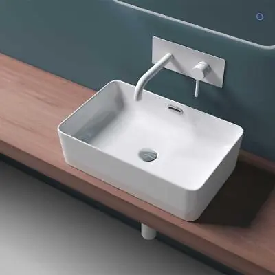 Bathroom Wash Basin Sink Ceramic Countertop Rectangle & Waste Plug 480x315mm • £49.49